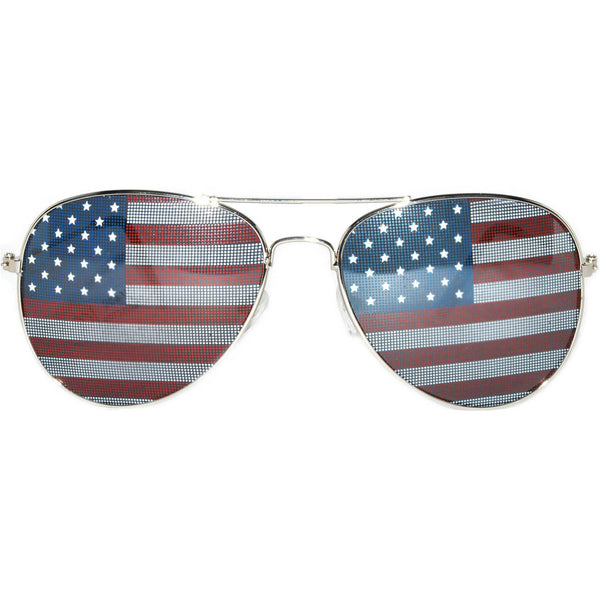 Aviator Sunglasses - Silver Frame / American Flag Lens