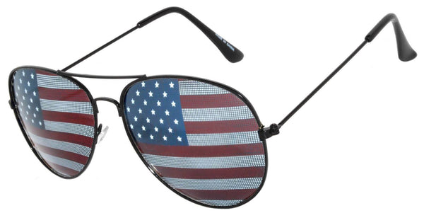 Aviator Sunglasses - Black Frame / American Flag Lens