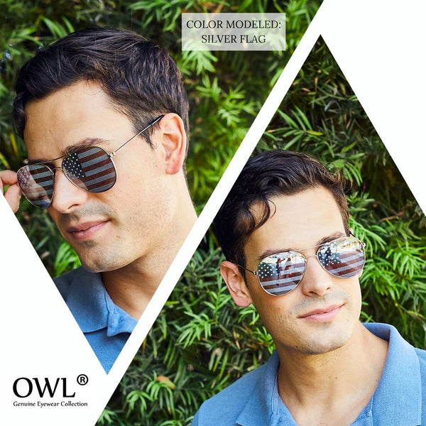 Aviator Sunglasses - Silver Frame / American Flag Lens