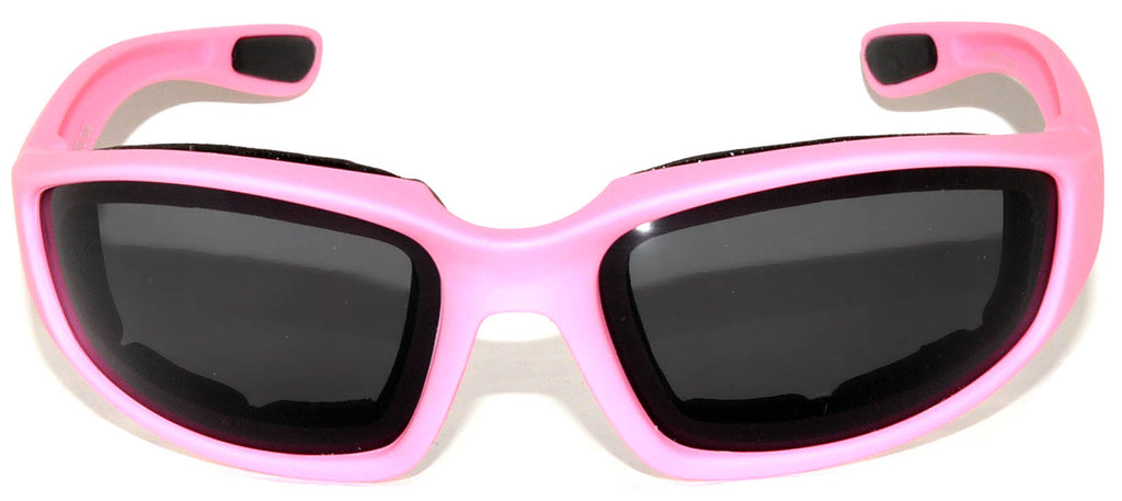 OWL Foam Padded Motorcycle Sunglasses UV400 Smoke Lens (Pink